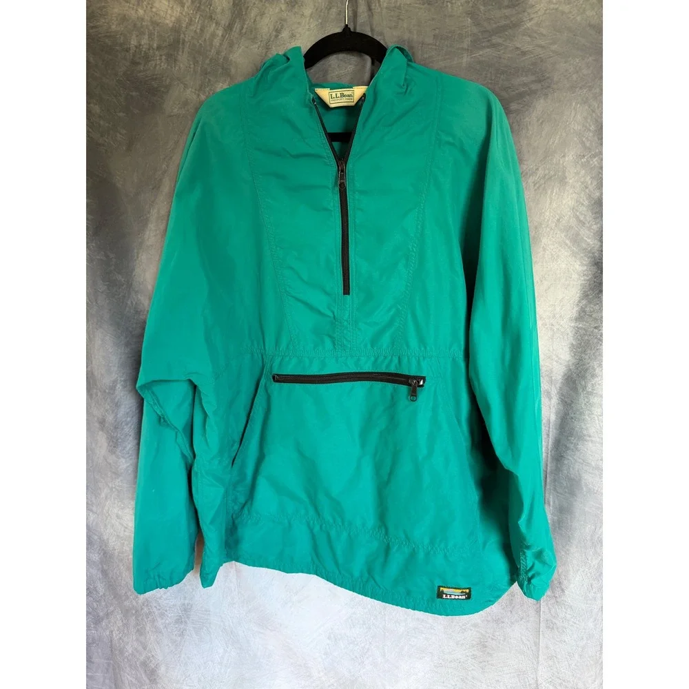 Vintage LL Bean Anorak Windbreaker Mens XL Teal Green Half Zip Made in USA E313